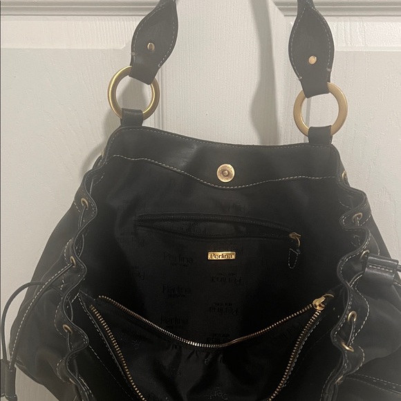 Perlina Black Shoulder Bag with Gold Accents - Picture 4 of 4